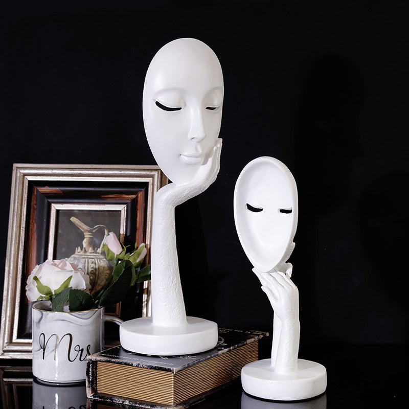 Nordic Abstract Art Thinker Thinking Lady Mask Figurine Resin Statue Office TV Cabinet Home Decoration Crafts