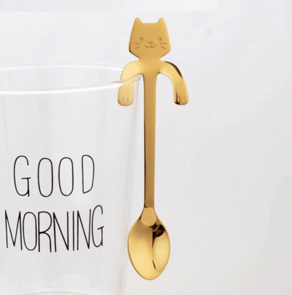 Coffee spoon, 304 creative stainless spoon, dessert spoon, cute cartoon handle, hanging feces coffee spoon