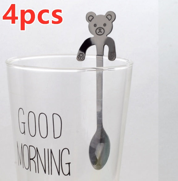 Coffee spoon, 304 creative stainless spoon, dessert spoon, cute cartoon handle, hanging feces coffee spoon