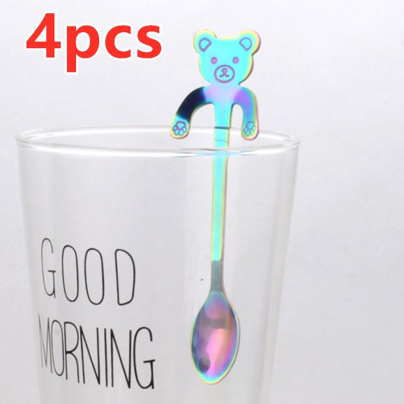 Coffee spoon, 304 creative stainless spoon, dessert spoon, cute cartoon handle, hanging feces coffee spoon