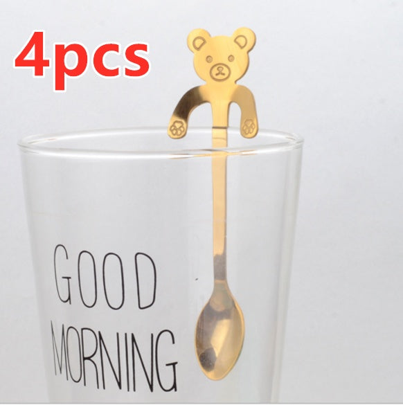 Coffee spoon, 304 creative stainless spoon, dessert spoon, cute cartoon handle, hanging feces coffee spoon