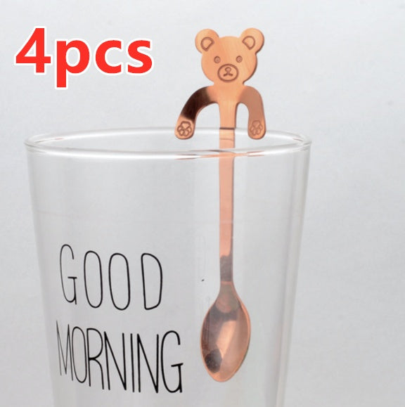 Coffee spoon, 304 creative stainless spoon, dessert spoon, cute cartoon handle, hanging feces coffee spoon