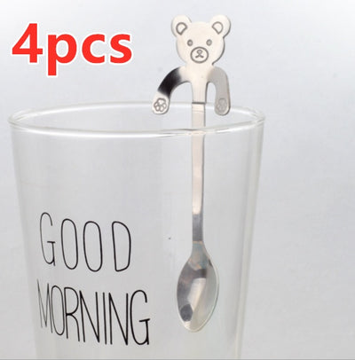 Coffee spoon, 304 creative stainless spoon, dessert spoon, cute cartoon handle, hanging feces coffee spoon