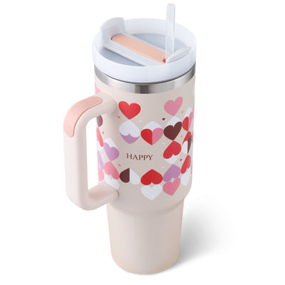 40 Oz Tumbler With Handle Straw Insulated, Stainless Steel Spill Proof Vacuum Coffee Cup Tumbler With Lid Tapered Mug Gifts For Valentine Lover Suitable For Car Gym Office Travel