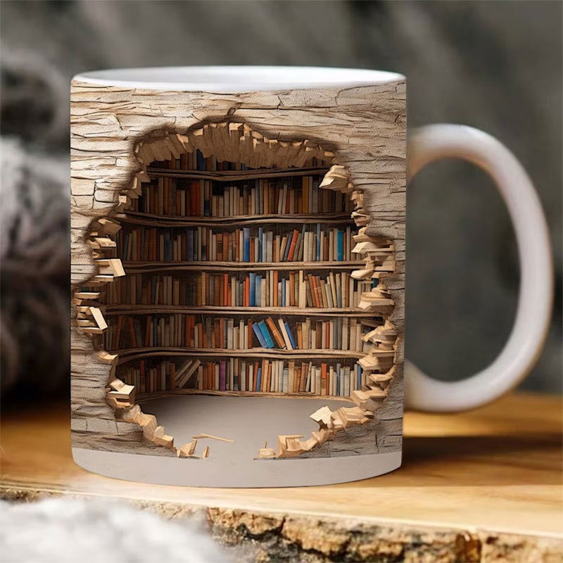 3D Bookshelf Mug Creative Ceramic Water Cup With Handle A Library Shelf Space Book Lovers Coffee Mug