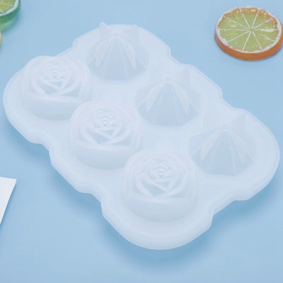 6-piece Diamond Rose Ice Tray Edible Silicon Ice Cube Mold