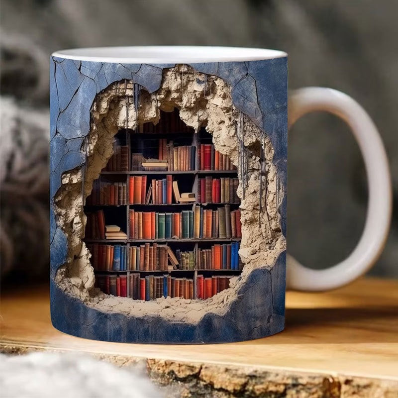 3D Bookshelf Mug Creative Ceramic Water Cup With Handle A Library Shelf Space Book Lovers Coffee Mug