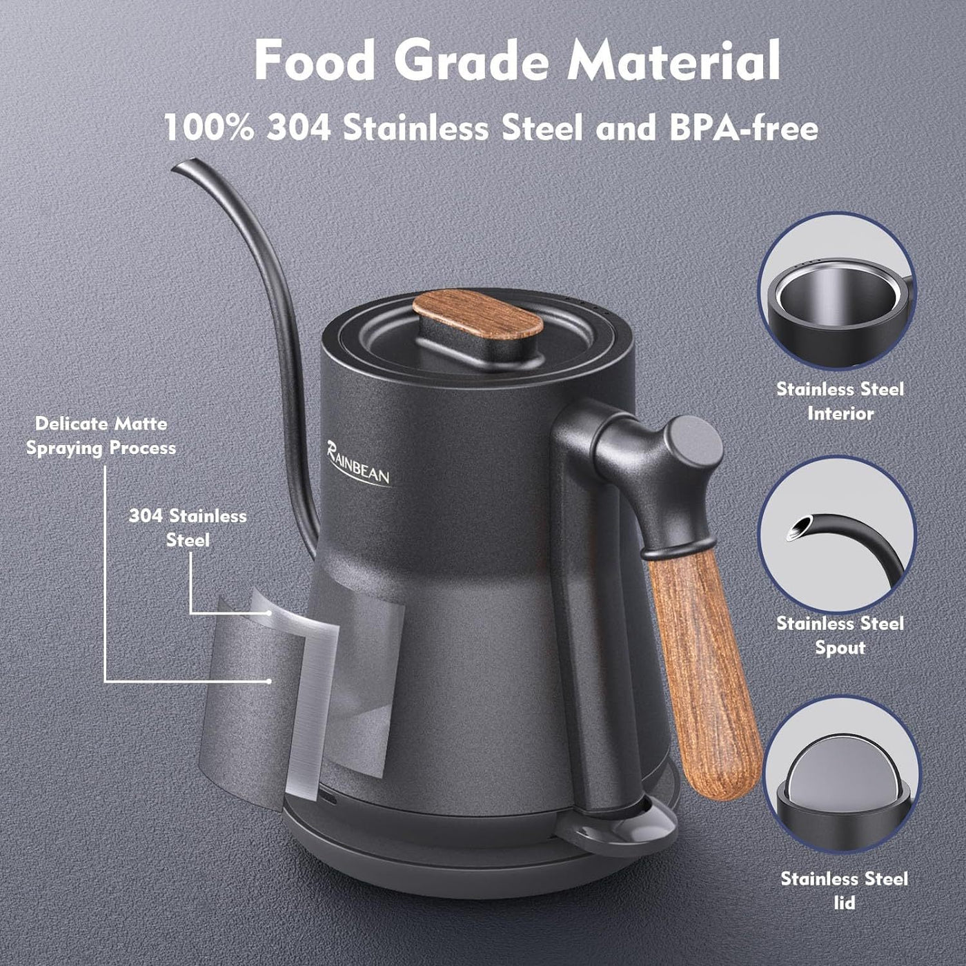 Gooseneck Electric Kettle, Pour Over Coffee Kettle Hot Water Tea Kettle, Stainless Steel Inner With Leak Proof Design, Rapid Heating, Auto Shutoff