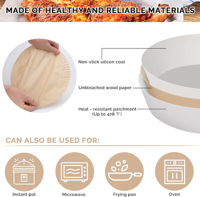 50PCS Ideal Kitchen Air Fryer Paper Liner Round 7.8 Inch Baking Disposable Air Fryer c, Multipurpose Oil-absorbing Paper Tray