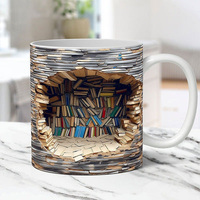 3D Bookshelf Mug Creative Ceramic Water Cup With Handle A Library Shelf Space Book Lovers Coffee Mug