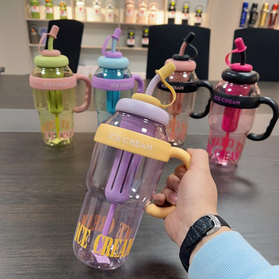 Plastic Water Bottle With Straw Cartoon Cup Drinking Cup Portable Water Bottle 1200ml Kitchen Gadgets