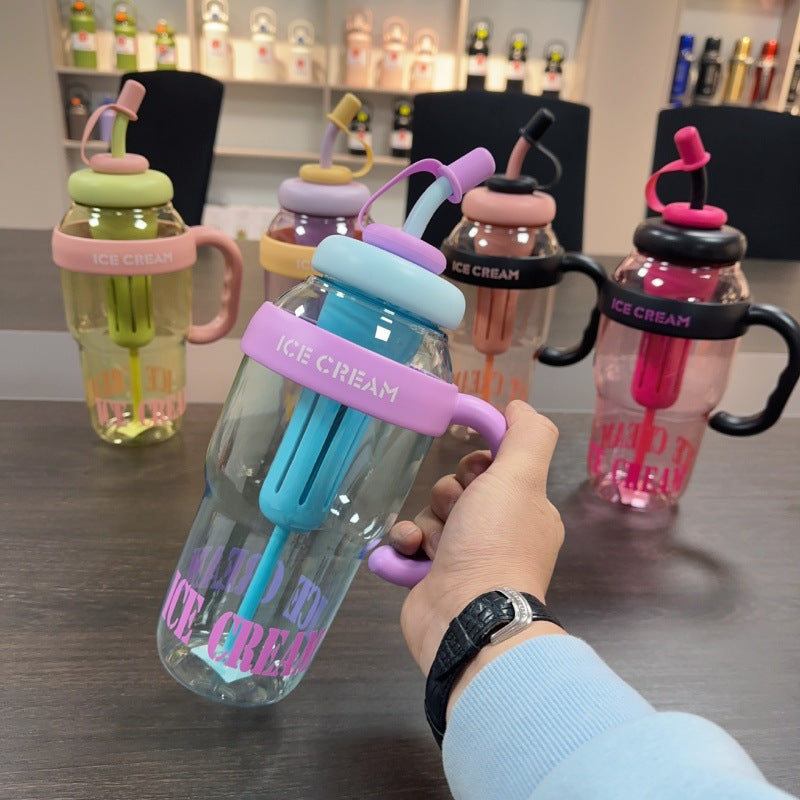 Plastic Water Bottle With Straw Cartoon Cup Drinking Cup Portable Water Bottle 1200ml Kitchen Gadgets