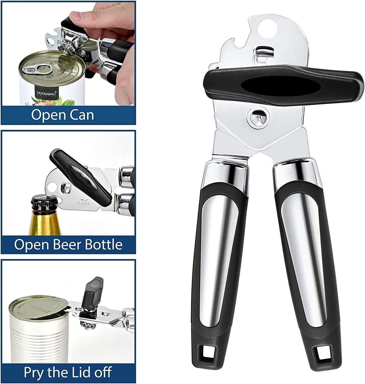 Manual Handheld Can Opener With Cutting Wheel Blade Lid Cap Openers