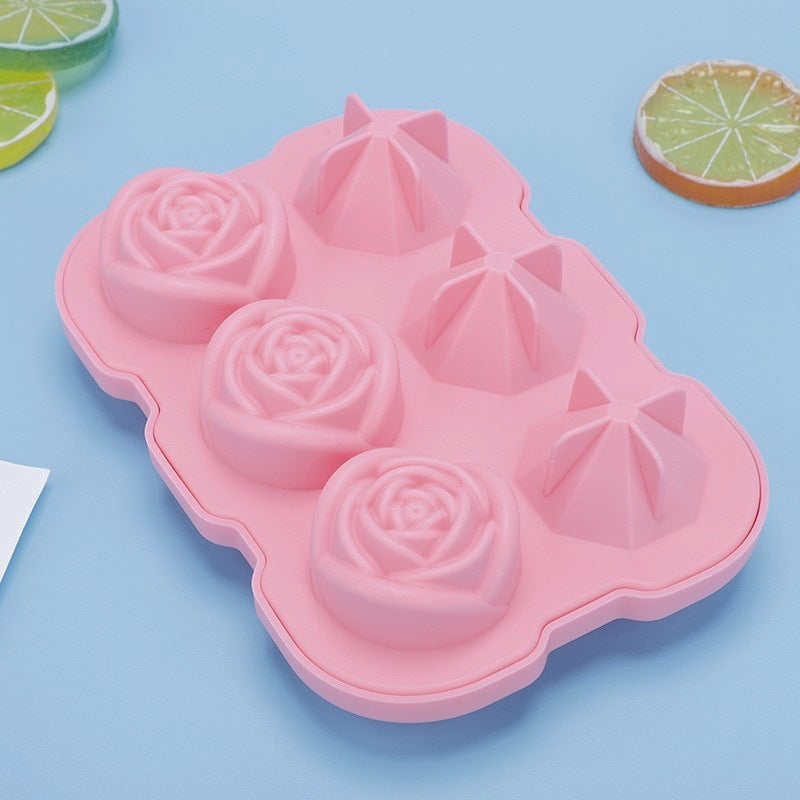 6-piece Diamond Rose Ice Tray Edible Silicon Ice Cube Mold