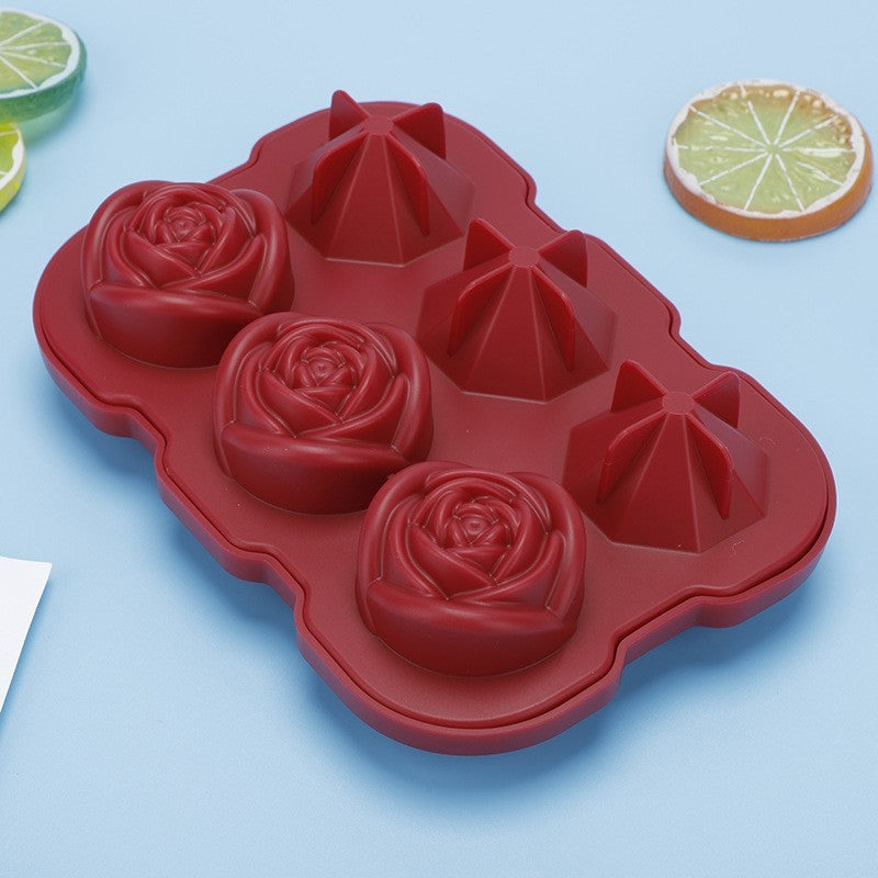 6-piece Diamond Rose Ice Tray Edible Silicon Ice Cube Mold